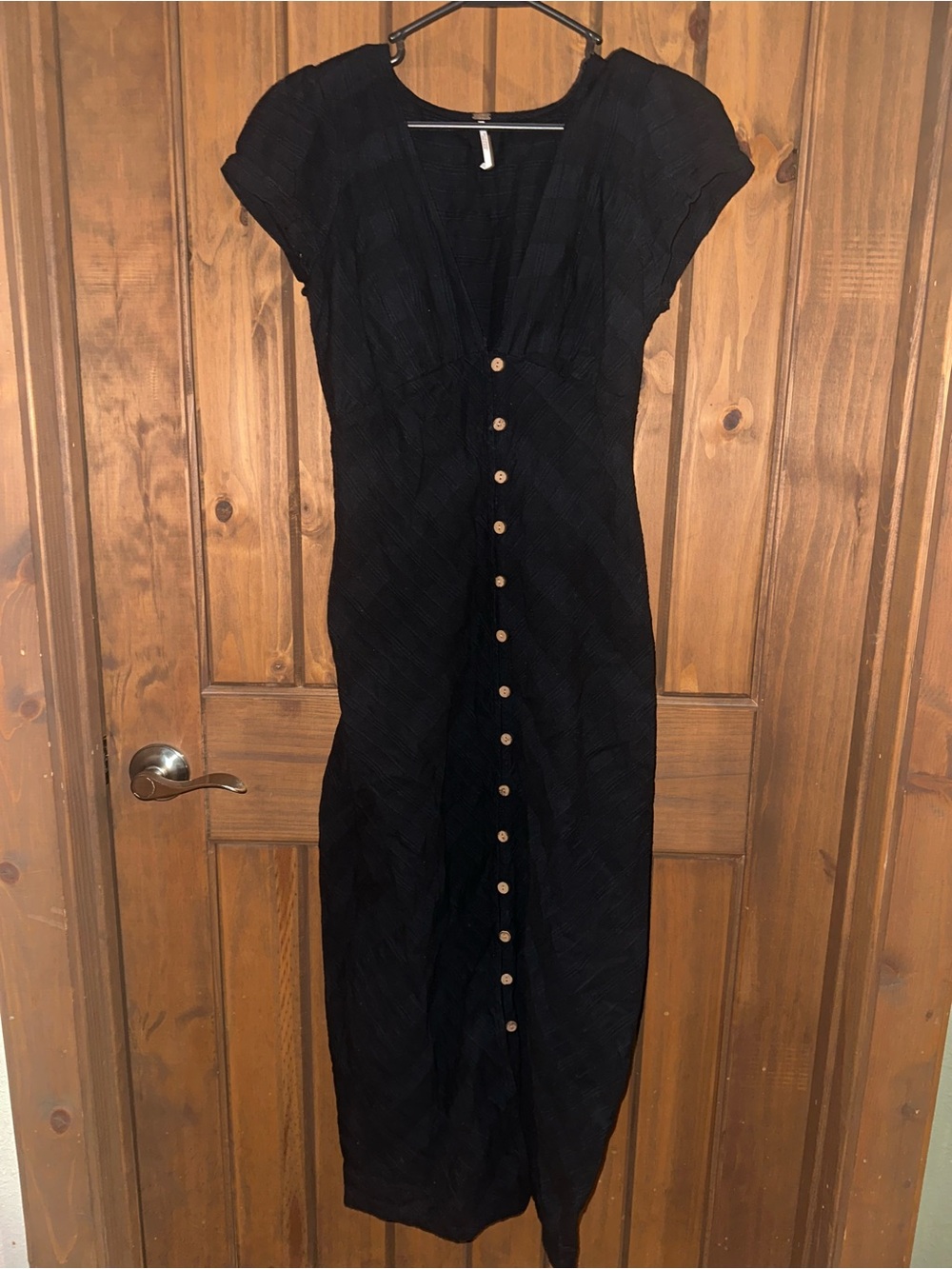 Free People Navy Button-Front V-Neck Midi Dress - Picture 3 of 9